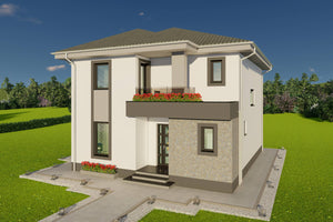 Imagine exterioara de zi proiect casa moderna cu etaj si balcoane thumbnail
