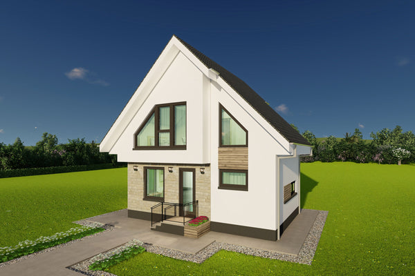 Model 3D cu intrarea principala a constructiei rezidentiale model 099-173