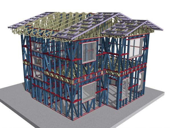 Model 3D structura metalica cu solutie de izolare intre etaje