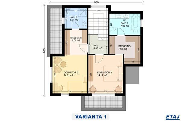 model de casa moderna cu etaj varianta 1 planul etajului