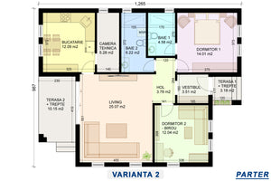 optiunea 2 de plan de compartimentare proiect casa parter cu 2 dormitoare si 2 grupuri sanitare thumbnail