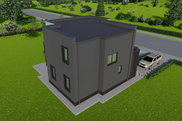 Perspectiva aeriana tip pasare pentru proiect casa etaj si acoperis plat