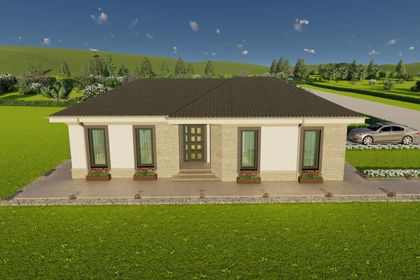 perspectiva arhitecturala casa din zidarie cu lumina naturala si tamplarie PVC