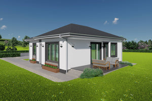Perspectiva constructie casa decorativa alba si accente inchise gri thumbnail