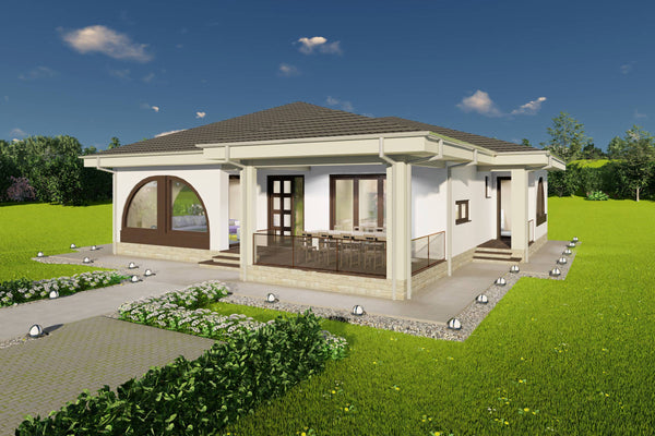 perspectiva de zi proiect casa parter 2 dormitoare acces principal