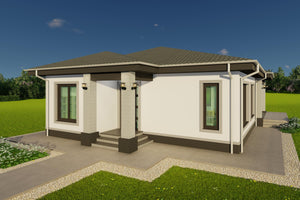 Perspectiva din unghi pentru constructie casa parter cu design contemporan thumbnail