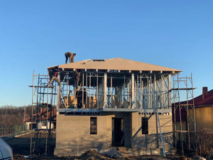 Placari exterioare fatade si acoperis cu fibrociment casa metalica 162 mp thumbnail