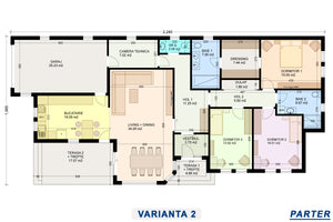 Plan compartimentare interioara casa cu garaj lateral lipit cu living open space varianta 2 thumbnail