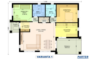 Plan compartimentare varianta open space pentru proiect casa din caramida 130 mp thumbnail