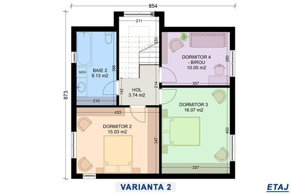 plan constructie rezidentiala pe 2 nivele 4 dormitoare 2 grupuri sanitare varianta 2