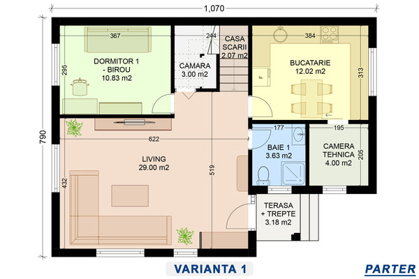 plan parter alternativa 1 cu bucatarie individuala proiect casa amprenta 80 mp si etaj