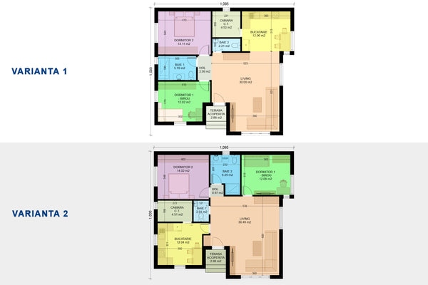 plan varianta 1 vs varianta 2 proiect casa simpla de 100 mp cu 3 camere pe un singur nivel