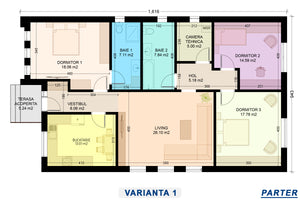 plan varianta de partitionare traditionala proiect casa 150 mp fara etaj 3 incaperi de dormit thumbnail