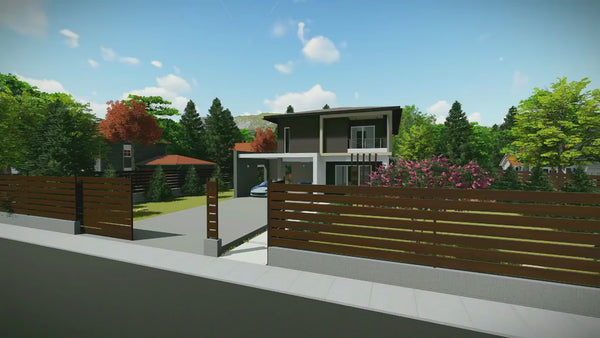 Proiect casa pe structura metalica cu etaj garaj dublu 061 - fatada de casa exterior video