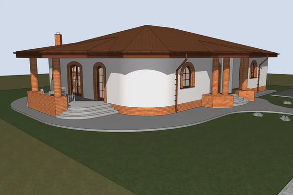 Proiect casa pe structura metalica brancoveneasca parter 004 - fatada casa traditionala video