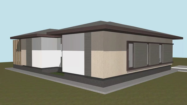 Proiect casa pe structura metalica fara etaj moderna 134-031 - fatada de casa cu lemn video