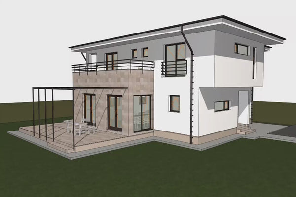 Proiect casa pe structura metalica cu etaj si 4 camere 009 - fatada de casa video