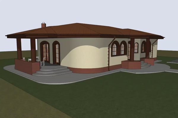 Proiect casa pe structura metalica parter cu 4 camere 180 mp - fatada casa traditionala video