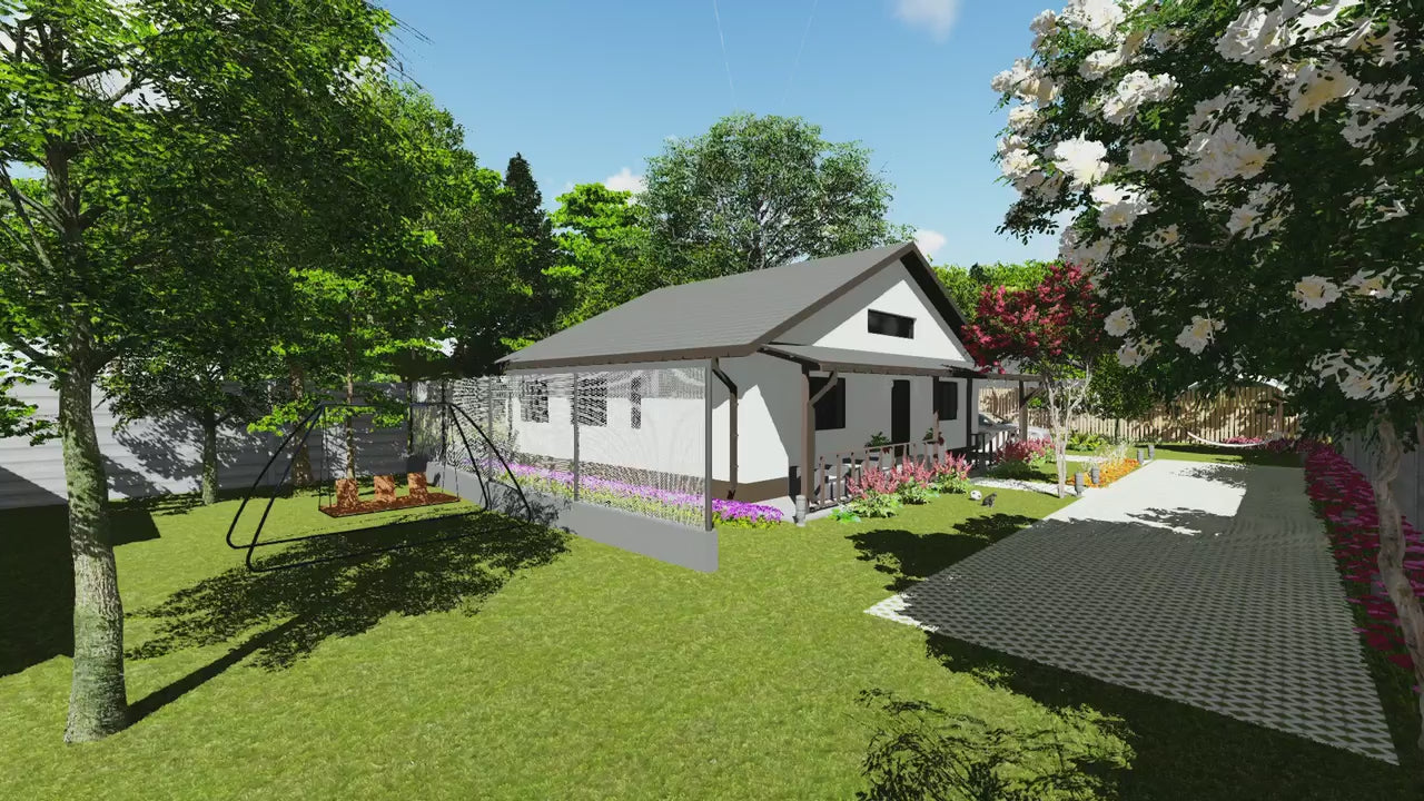 Proiect casa pe structura metalica 130 mp fara etaj 130-036 - fatada de casa alba video
