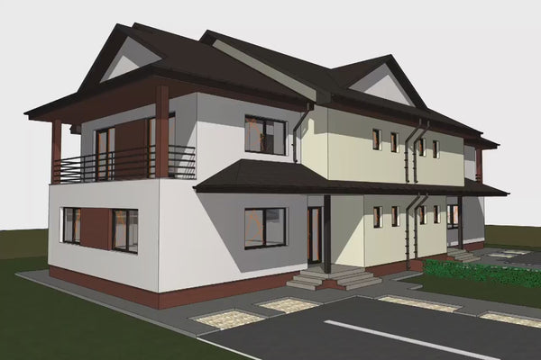 Proiect casa duplex pe structura metalica cu etaj 476-011 - fatada de casa video