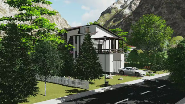 Proiect casa pe structura metalica cu 1 etaj si mansarda 038 - fațadă de casă video