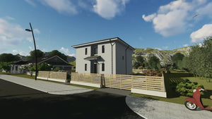Proiect casa pe structura metalica moderna 4 dormitoare 092 - fatada de casa alba video thumbnail