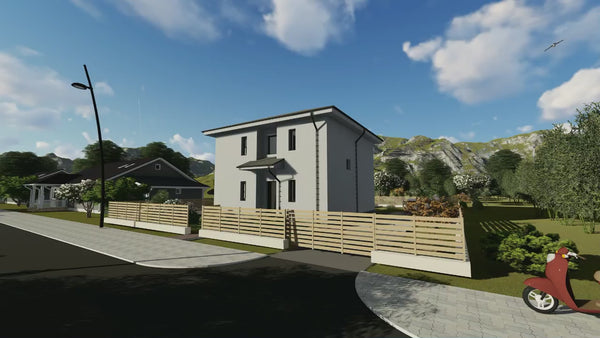 Proiect casa pe structura metalica moderna 4 dormitoare 092 - fatada de casa alba video