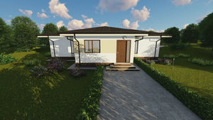 Proiect casa pe structura metalica pe un nivel 120 mp 037 - fatada de casa la exterior video thumbnail