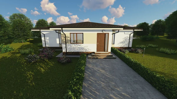 Proiect casa pe structura metalica pe un nivel 120 mp 037 - fatada de casa la exterior video