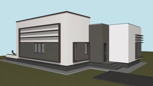 Proiect casa pe structura metalica moderna fara acoperis 027 - fatada de casa exterior video