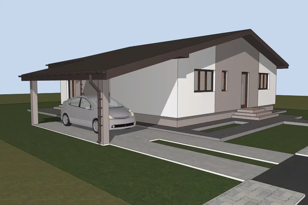 Proiect casa pe structura metalica cu terasa si garaj 178 mp - fatada de casa exterior video