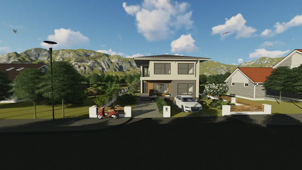 Proiect casa pe structura metalica cu etaj 5 dormitoare 051 - model de fatada video