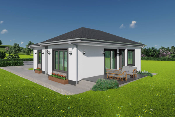 proiect casa 100 mp cu contrast alb si gri antracit
