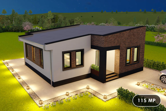 Proiect casa 2 dormitoare 2 bai fara etaj constructie zidarie