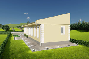 Proiect casa 2 dormitoare living baie si bucatarie vedere laterala dreapta thumbnail