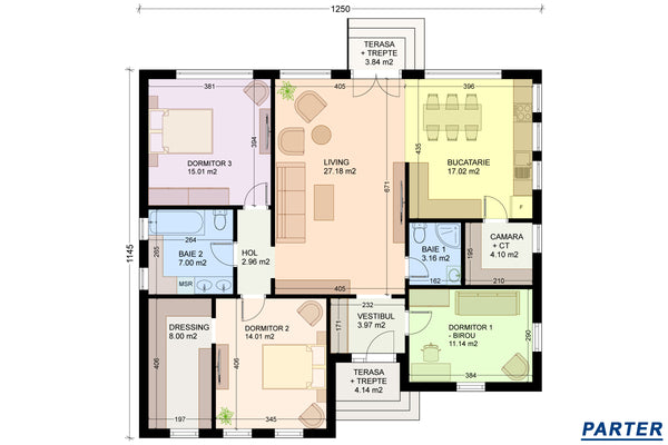 Proiect casa 3 dormitoare 2 bai fara etaj structura metalica plan schita