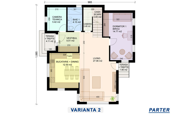Proiect casa 3 dormitoare cu etaj varianta 2 schita parter