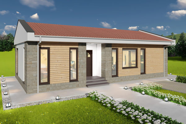 Proiect casa 3 dormitoare living baie si bucatarie pe structura metalica 14