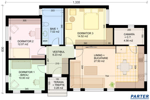 Proiect casa 3 dormitoare living baie si bucatarie schita plan casa thumbnail