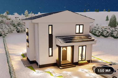 Proiect casa 4 dormitoare 2 bai pe structura metalica 150 mp