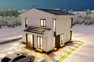Proiect casa 4 dormitoare 2 bai pe structura metalica - Vedere frontala moderna thumbnail