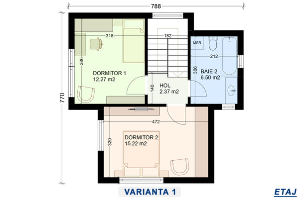 Proiect casa cu etaj 100 mp pe structura metalica schita casa la etaj varianta 1