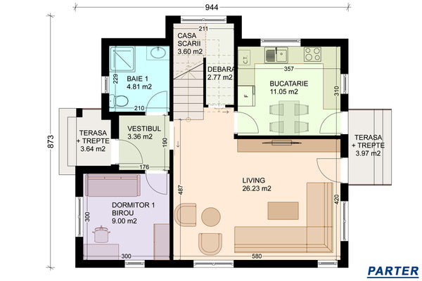 proiect casa cu etaj 150 mp - Plan parter