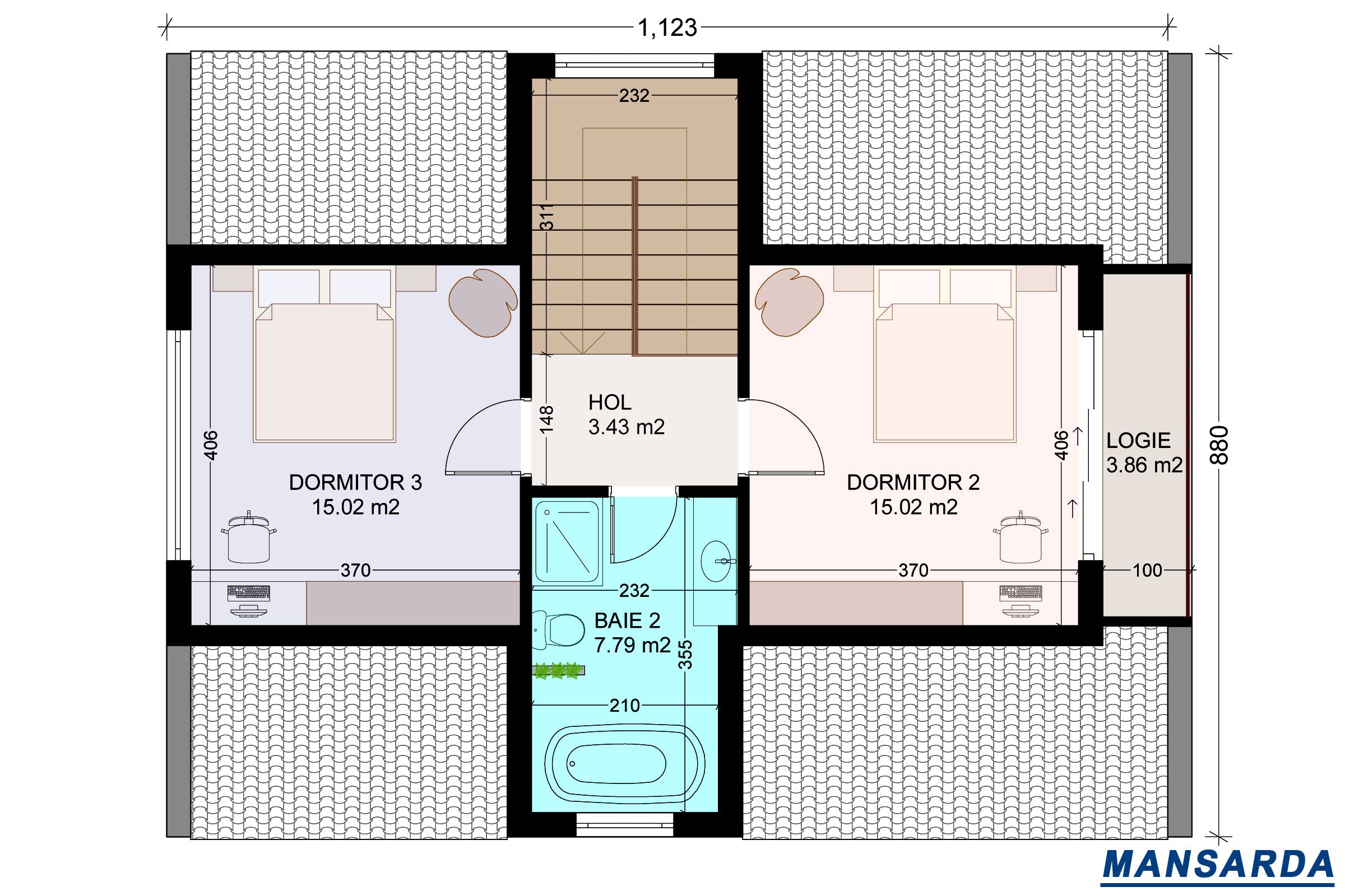 proiect casa cu mansarda 3 dormitoare structura metalica schita mansarda