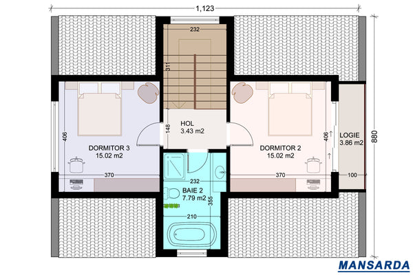 proiect casa cu mansarda 3 dormitoare structura metalica schita mansarda
