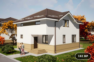 Proiect casa cu terasa din structura metalica usoara 180 mp - fatada casa imagine 1 thumbnail