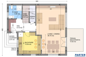 Proiect casa cu terasa din structura metalica usoara 180 mp - compartimentare casa la parter thumbnail
