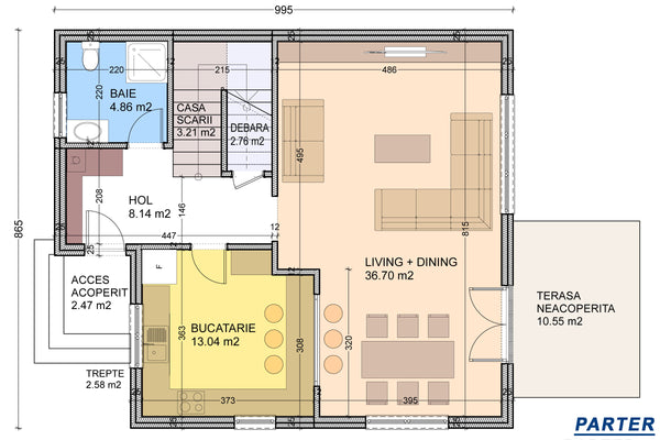 Proiect casa cu terasa din structura metalica usoara 180 mp - compartimentare casa la parter