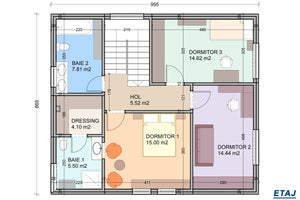 Proiect casa cu terasa din structura metalica usoara 180 mp - compartimentare casa la etaj thumbnail