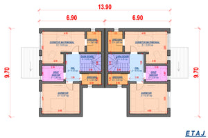 Proiect casa duplex pe structura metalica cu etaj 077 - planul casei pe etaj thumbnail